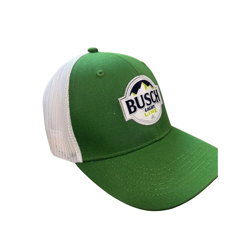 Busch Light Lime Green White Trucker Hat Snapback Mesh Beer Cabin College Cap